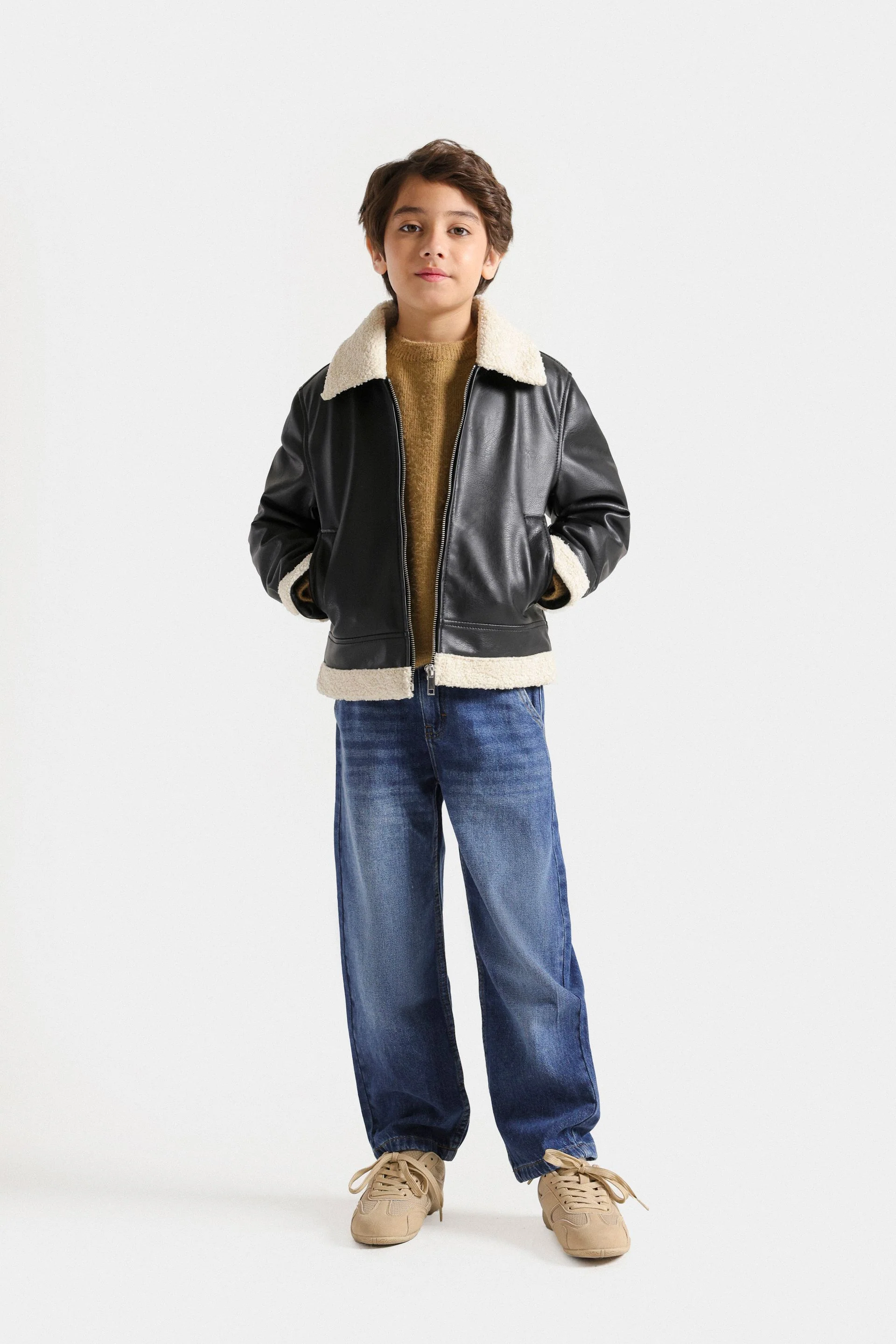 Faux Leather Jacket With Sherpa Details - Image 4