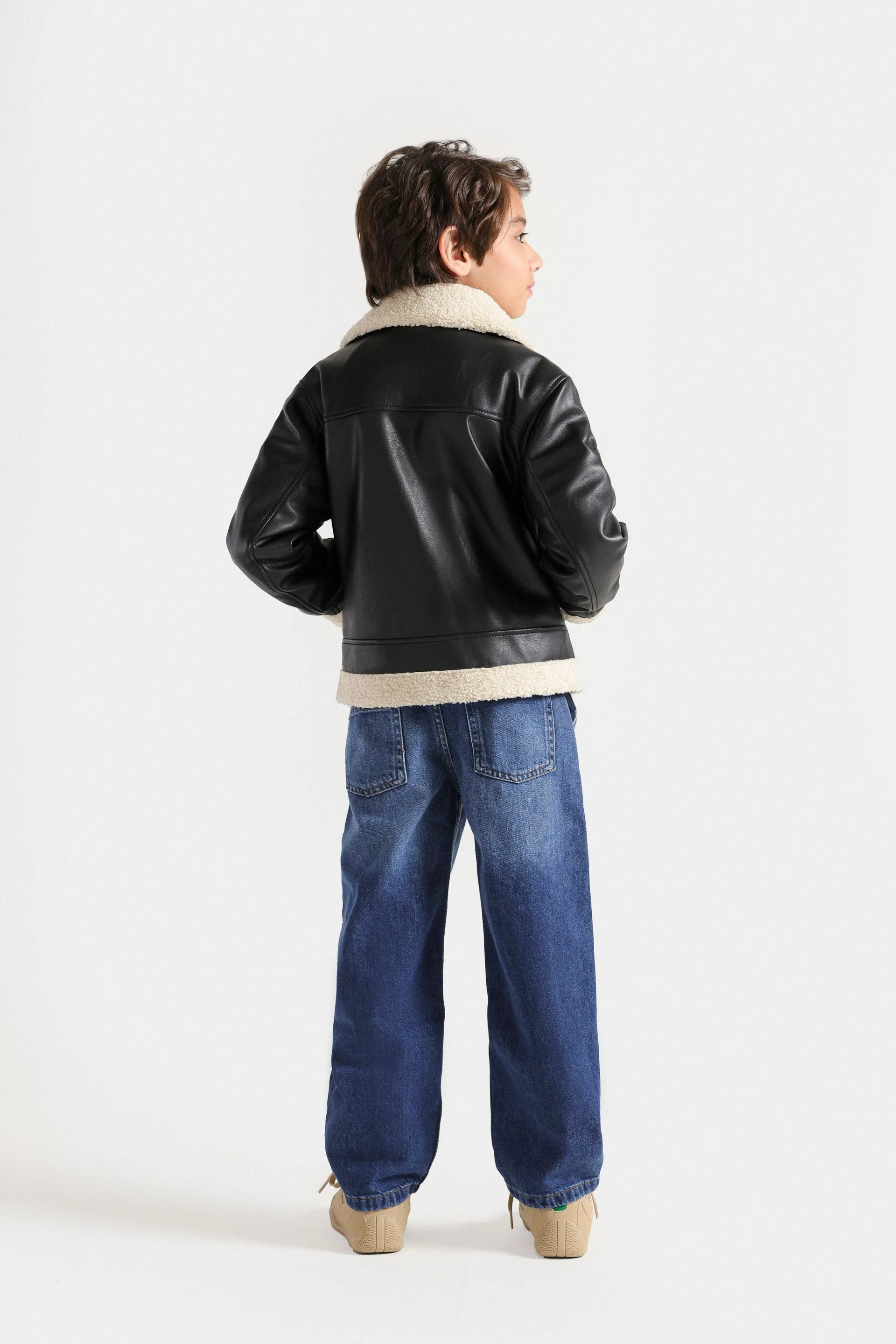 Faux Leather Jacket With Sherpa Details - Image 6