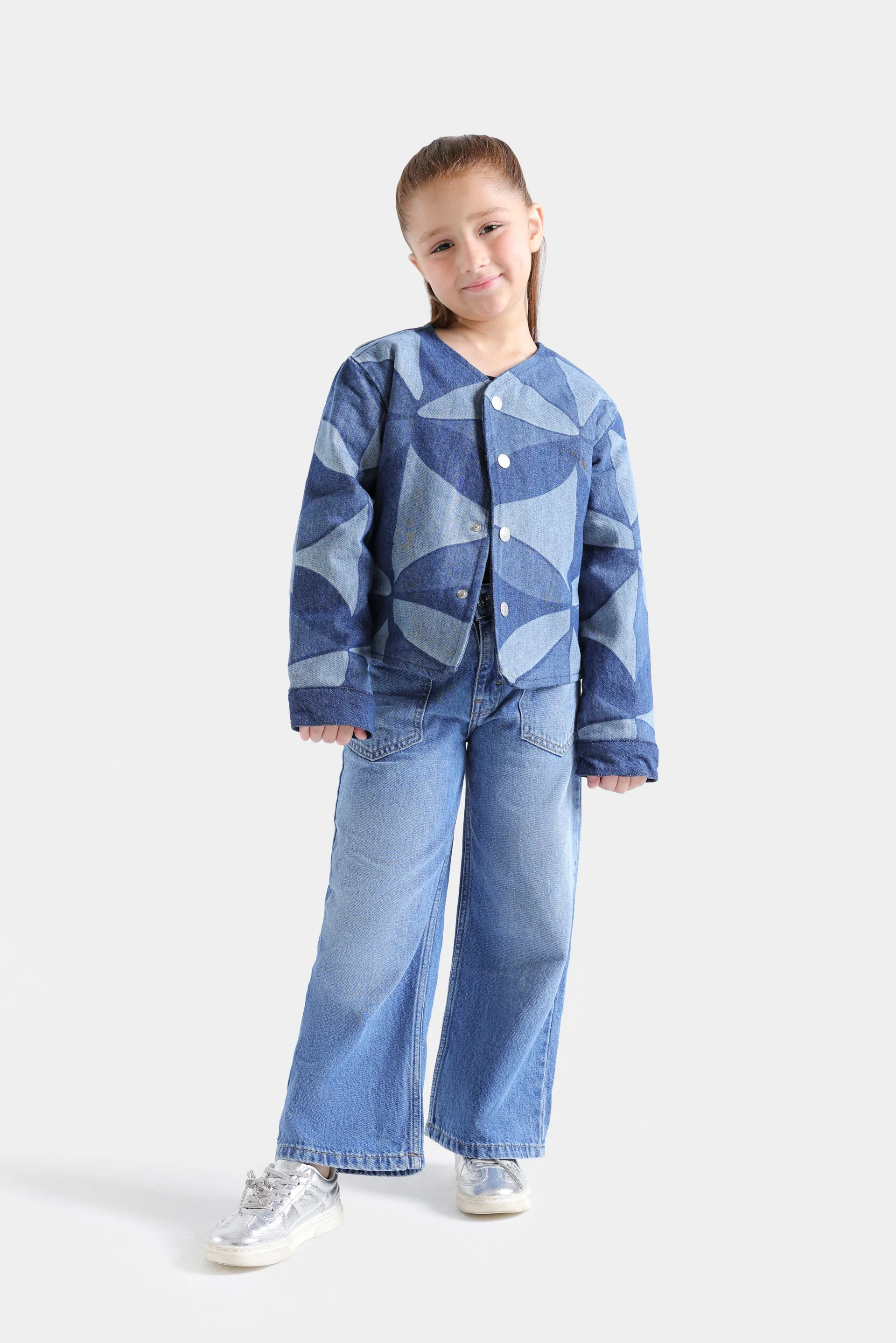Geometric Print Denim Jacket - Image 4