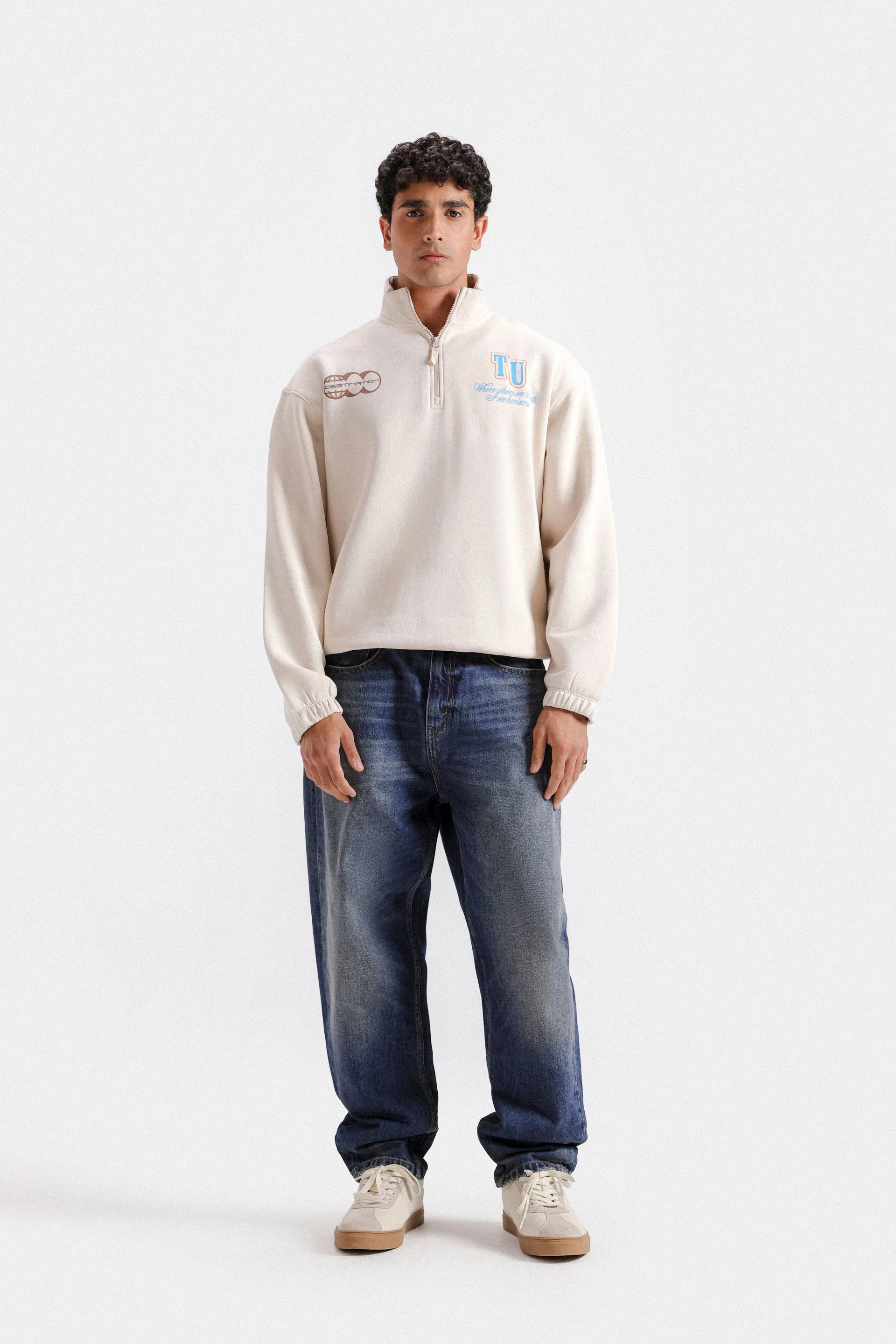 Graphic Quarter Zip-Up Sweatshirt