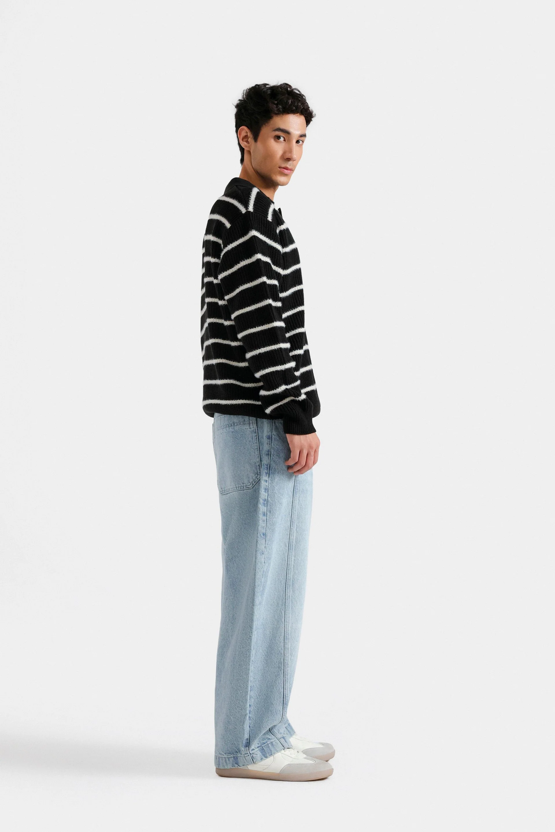 Knitted Striped Polo Sweater - Image 3