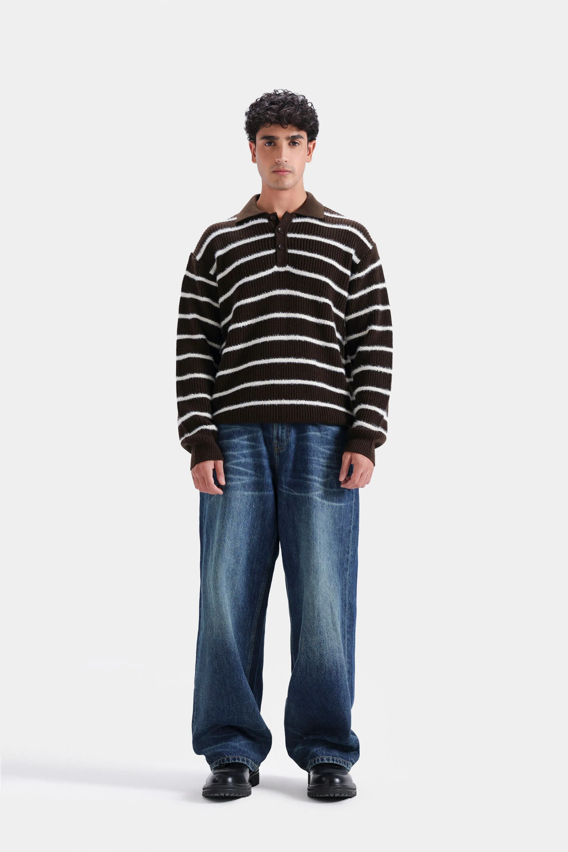 Knitted Striped Polo Sweater - Image 8