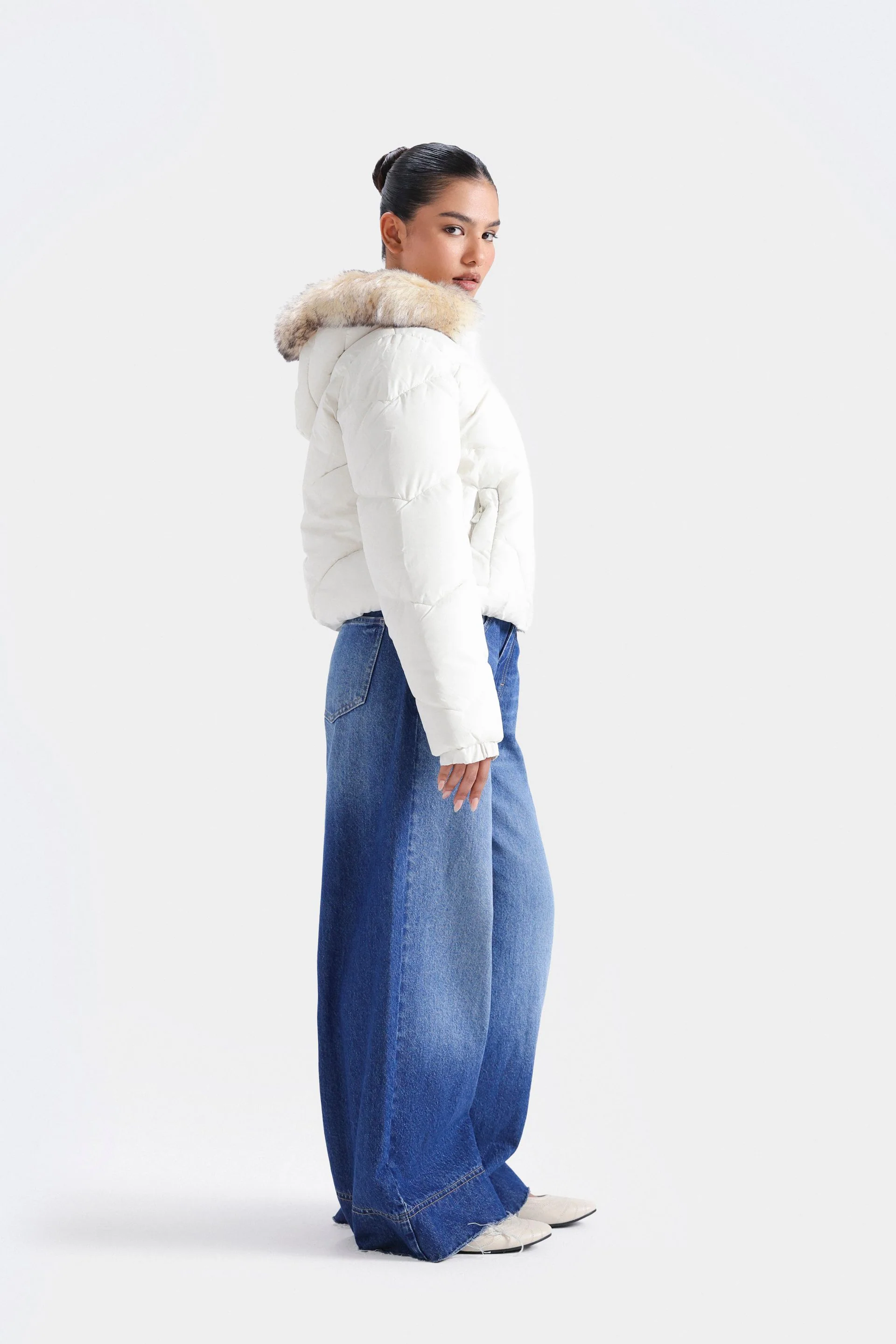 Quilted Puffer Jacket With Fur Hood - Image 10