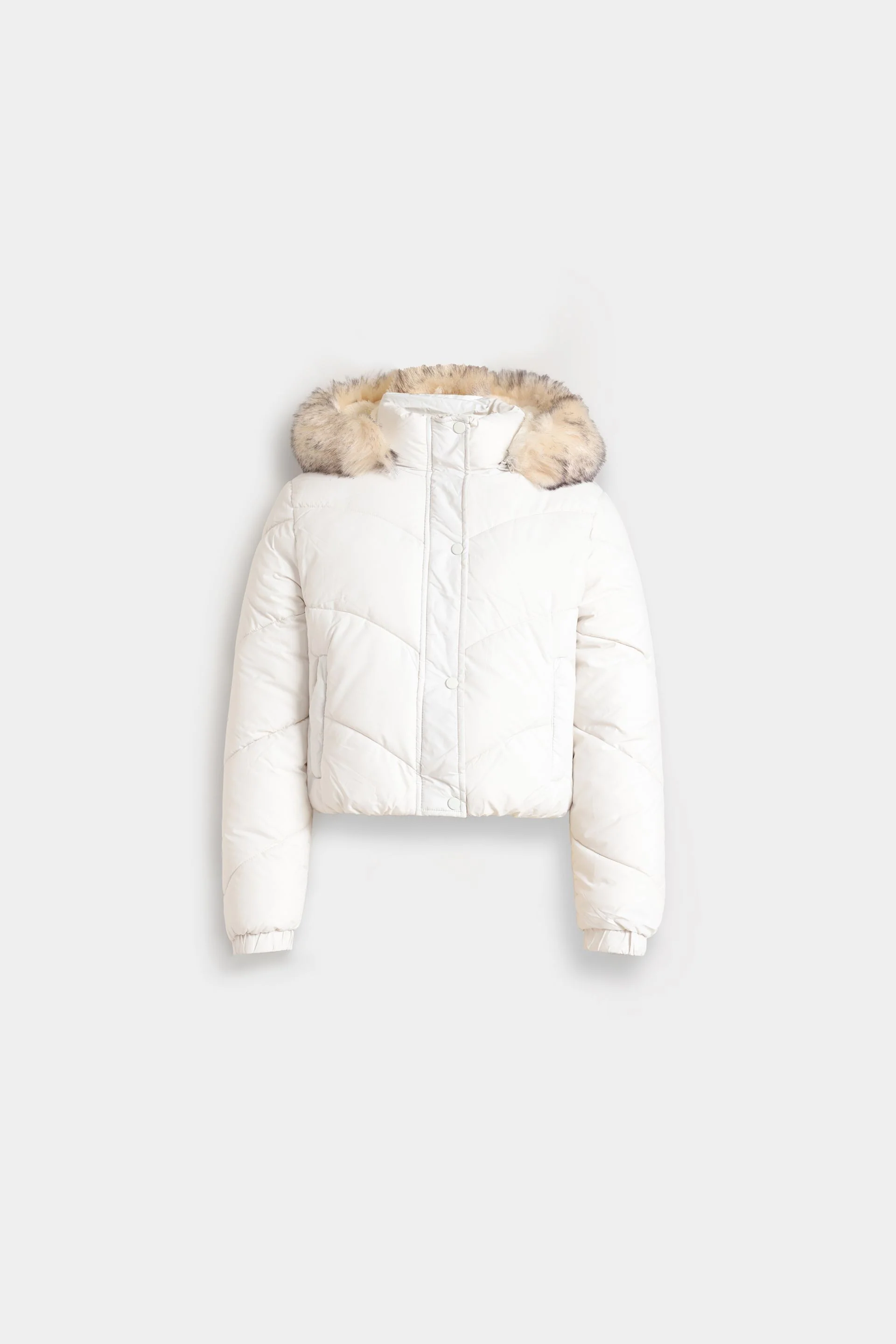 Quilted Puffer Jacket With Fur Hood - Image 12