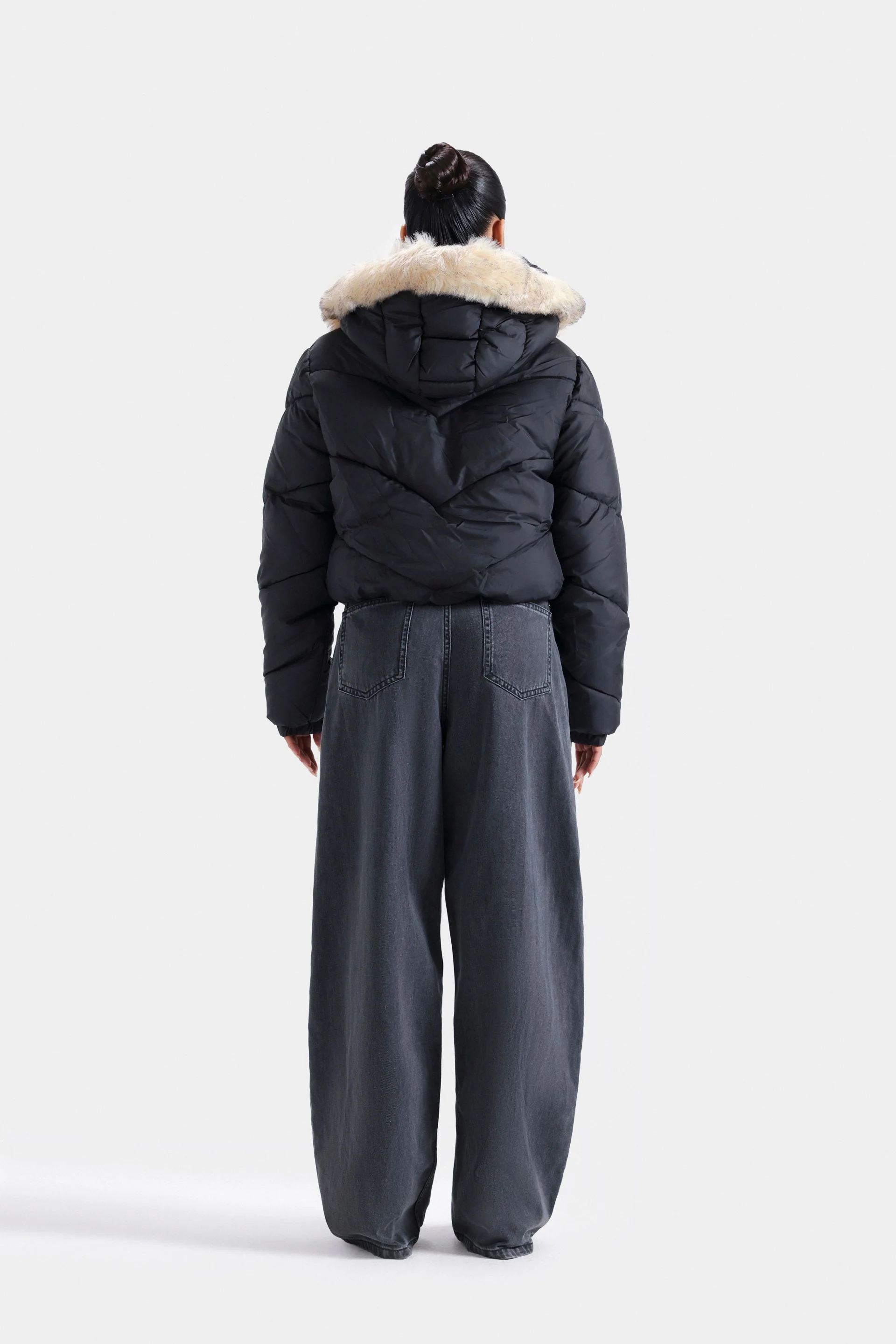 Quilted Puffer Jacket With Fur Hood - Image 4
