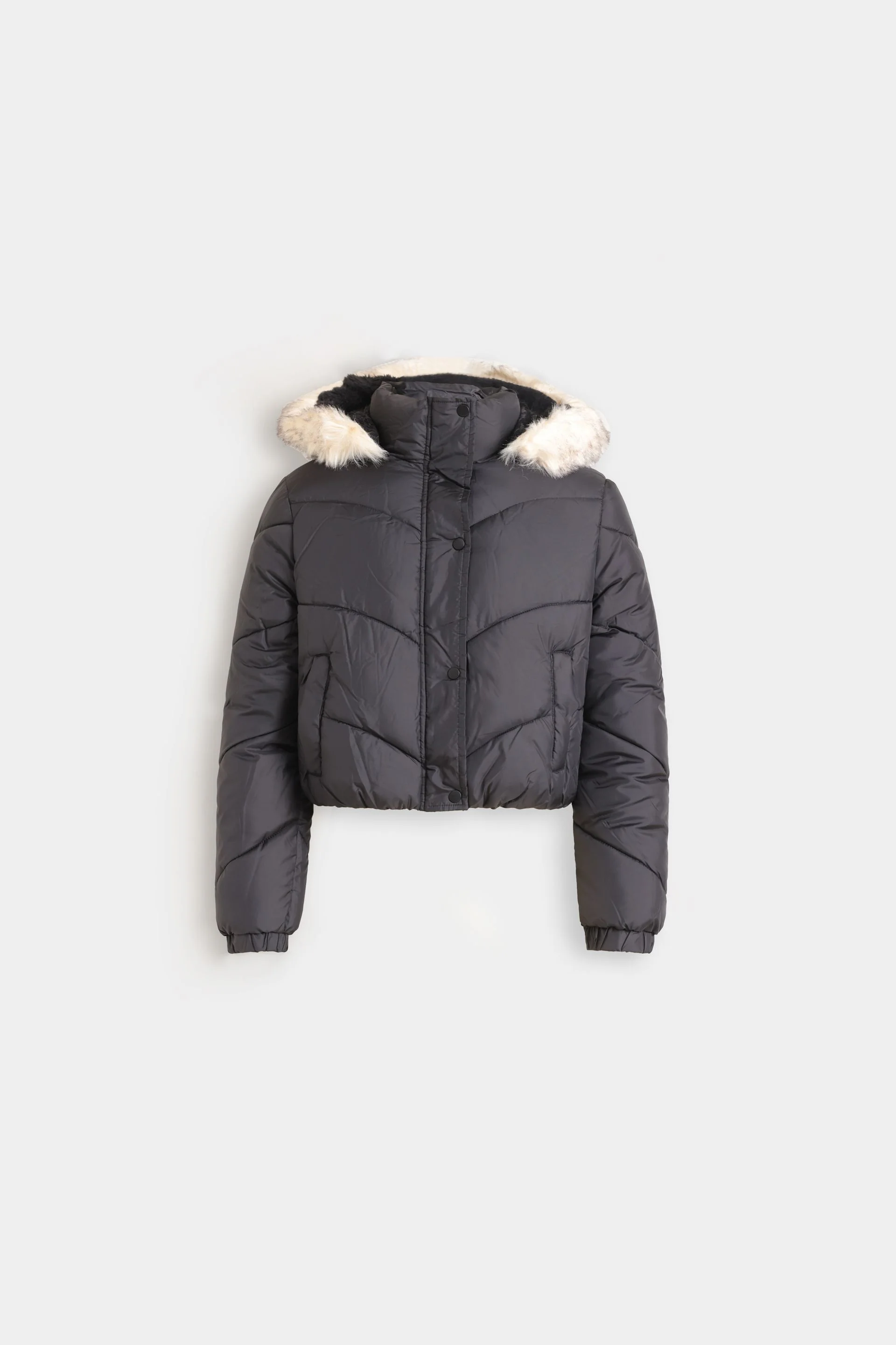 Quilted Puffer Jacket With Fur Hood - Image 5