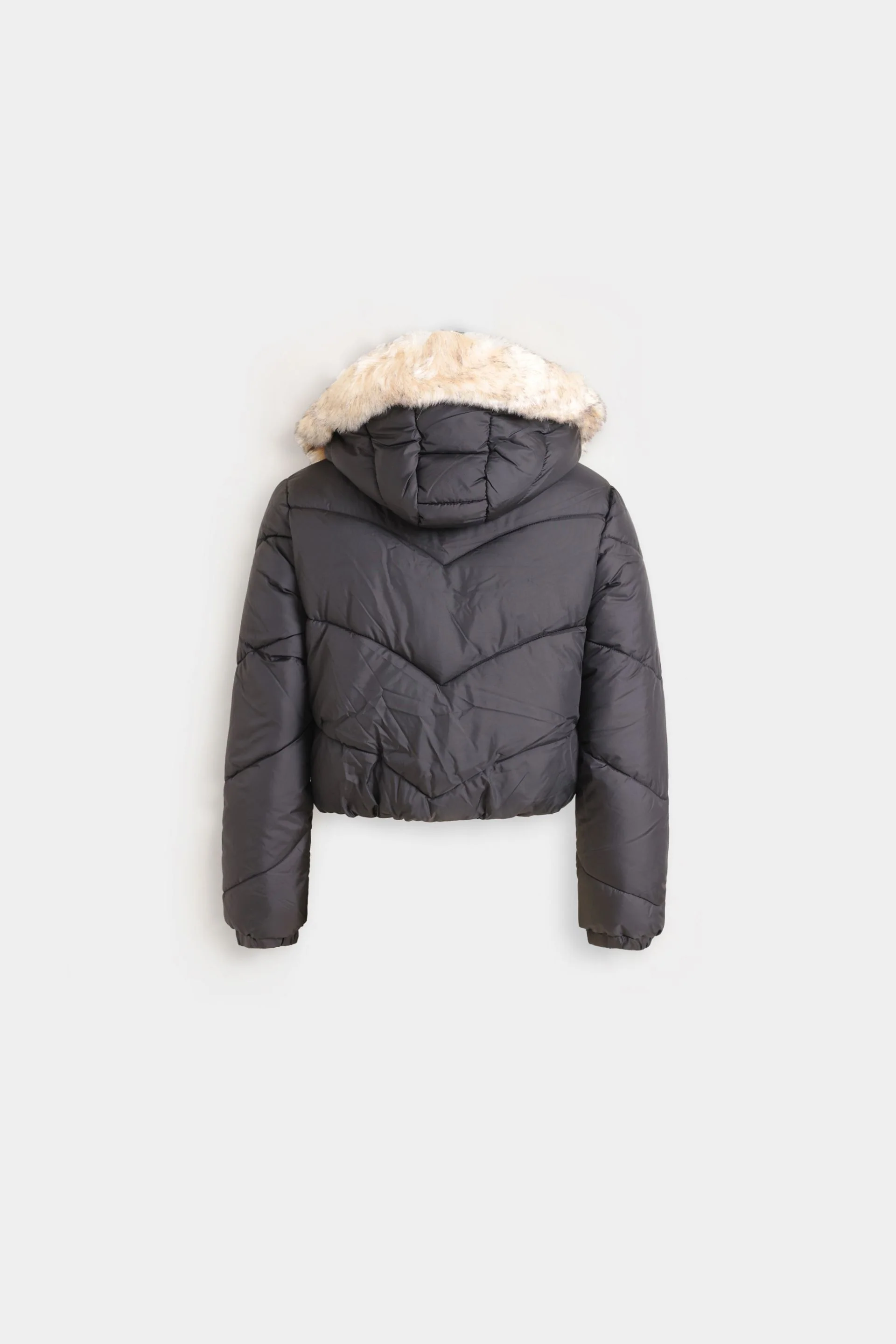 Quilted Puffer Jacket With Fur Hood - Image 7