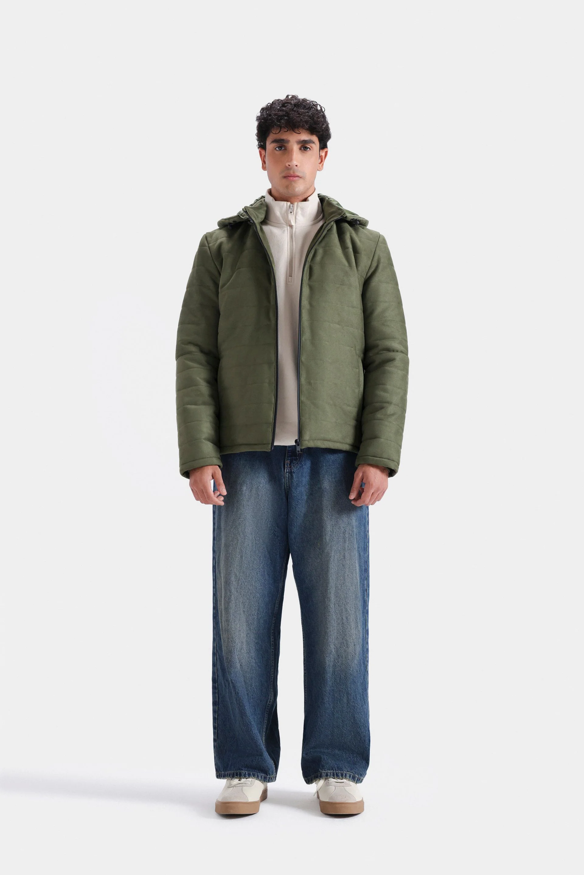 Suede Quilted Jacket With Hood - Image 8