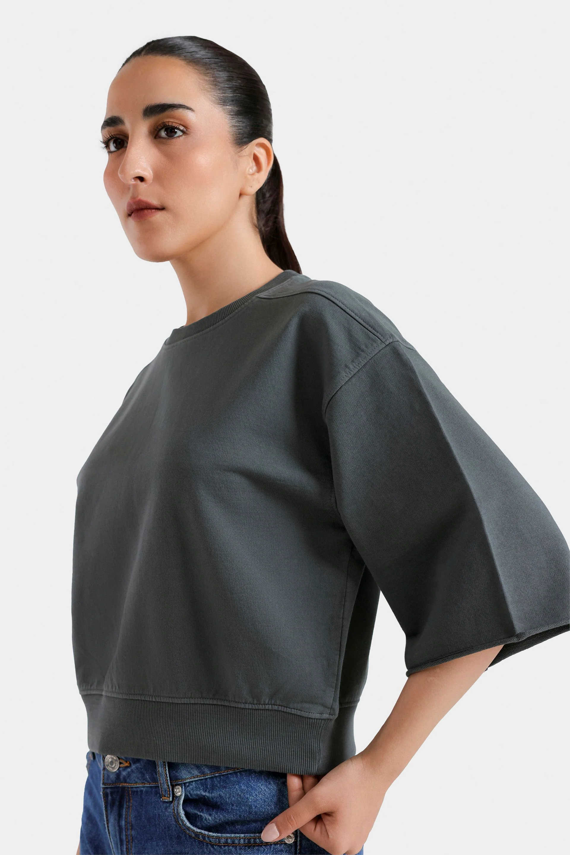 Super Cropped Cut and Sew Sweatshirt - Image 2