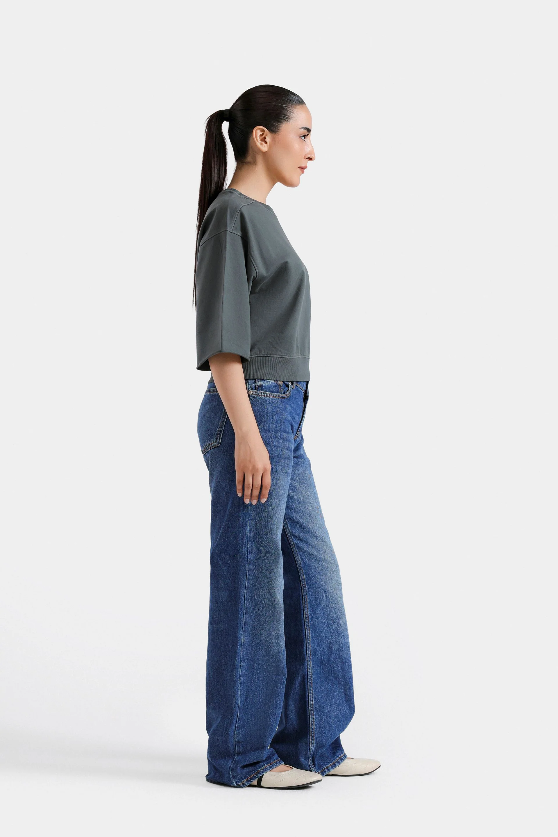 Super Cropped Cut and Sew Sweatshirt - Image 3