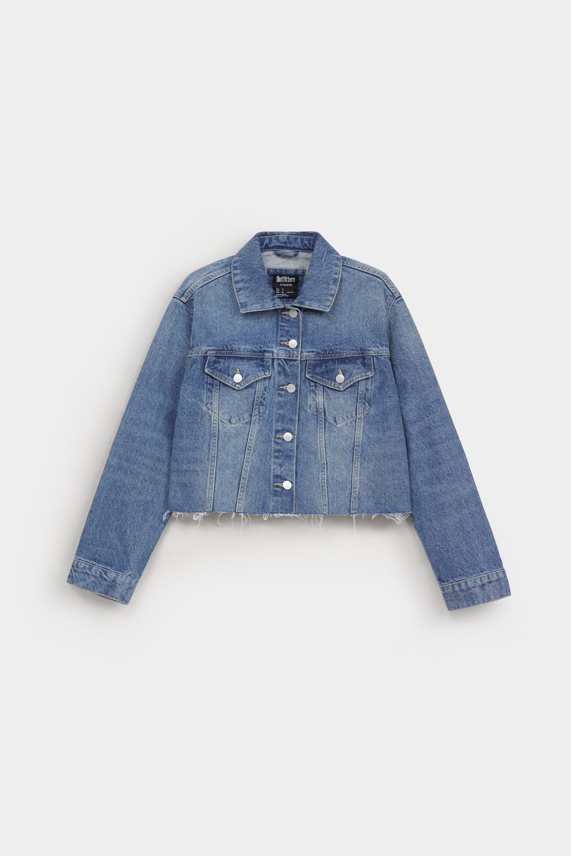 Super Cropped Denim Jacket With Frayed Hem - Image 5