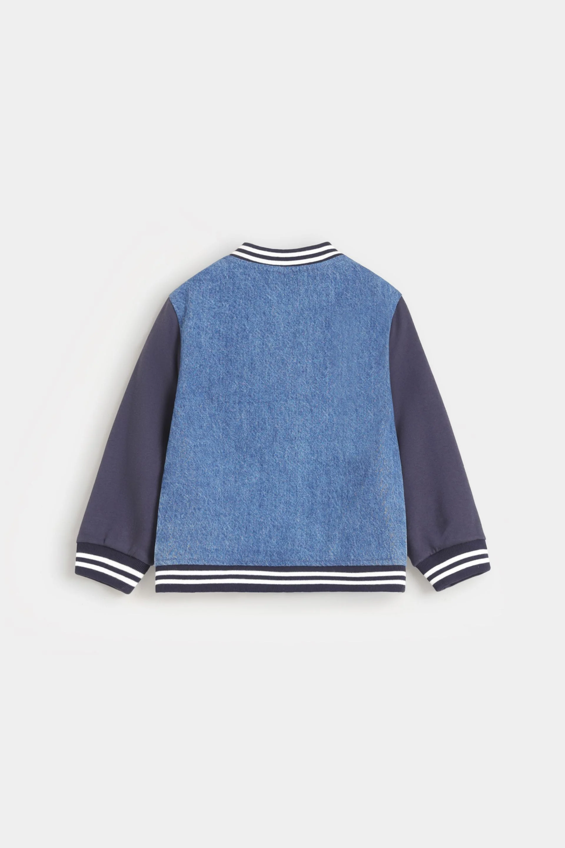 Varsity Denim Jacket With Contrast Sleeves - Image 3
