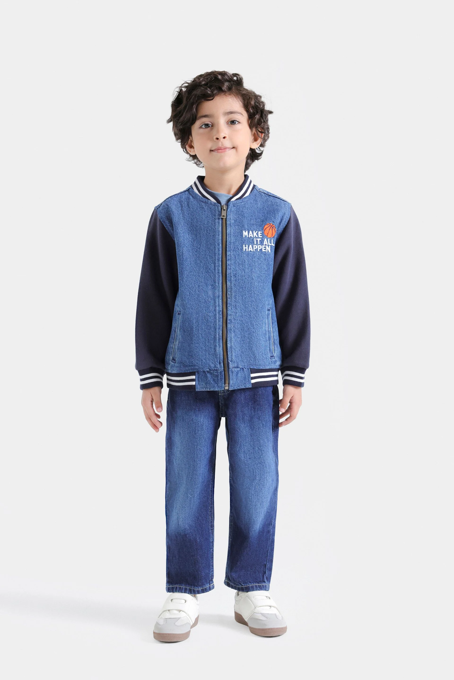Varsity Denim Jacket With Contrast Sleeves - Image 4