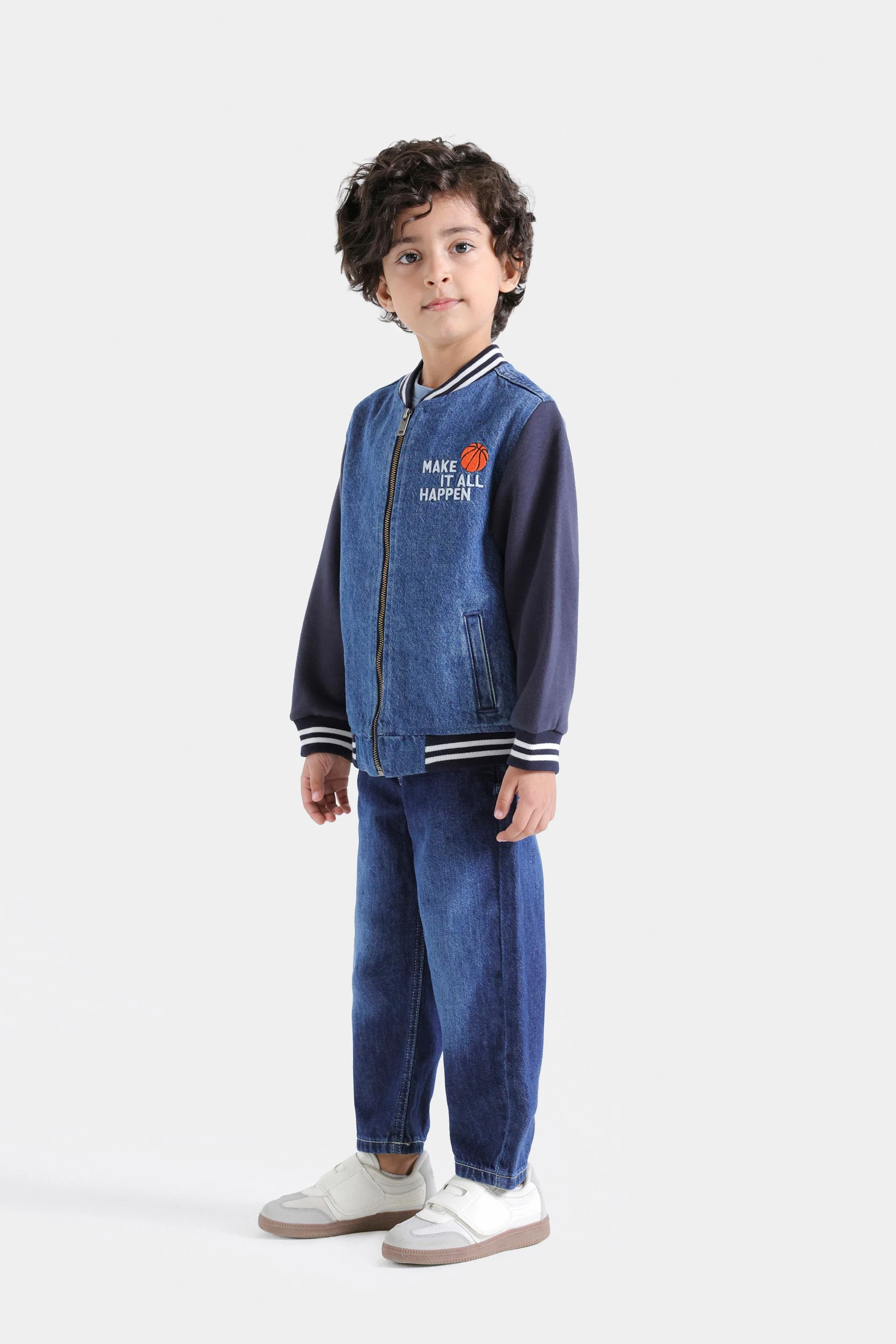Varsity Denim Jacket With Contrast Sleeves - Image 5