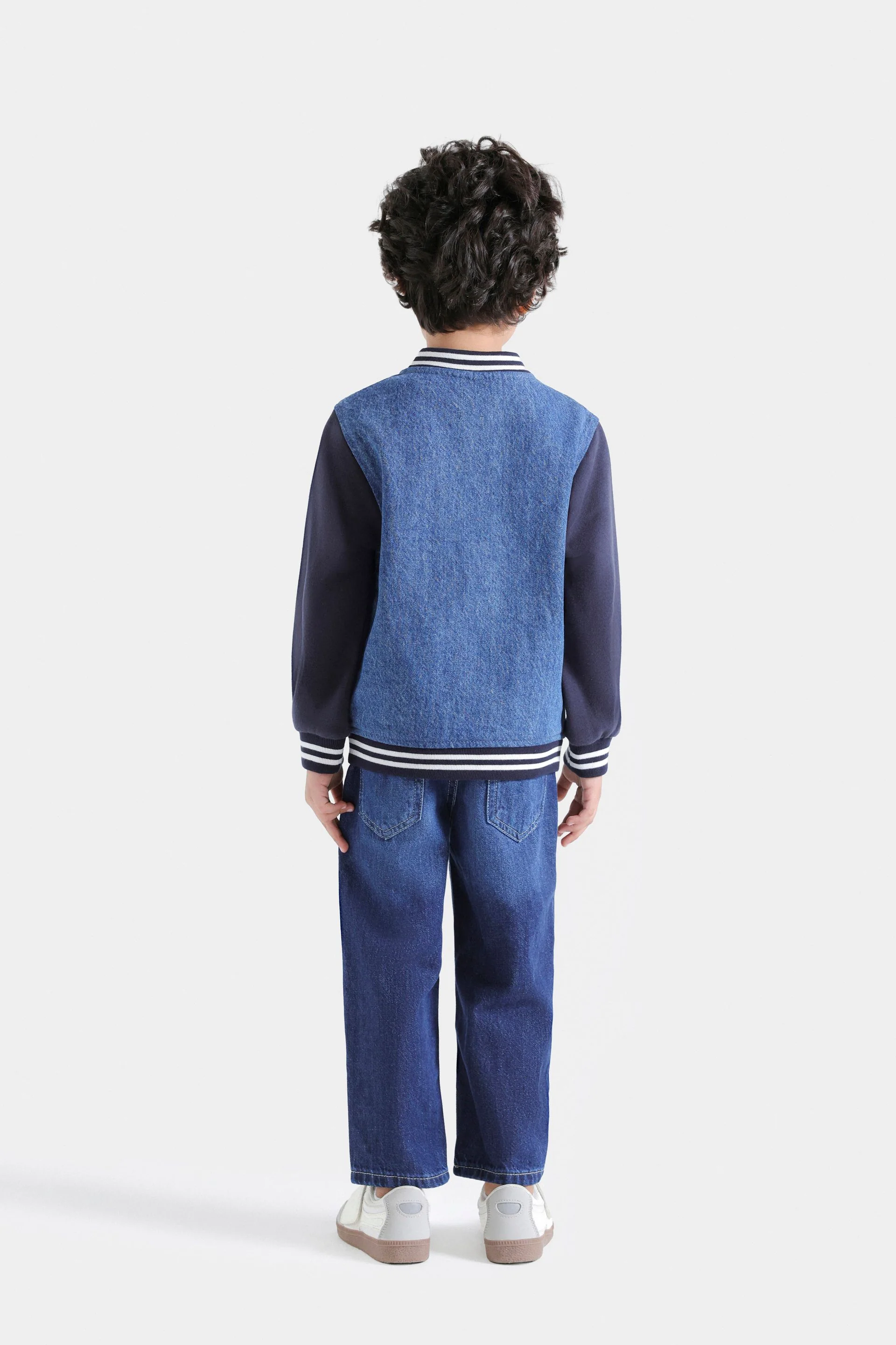 Varsity Denim Jacket With Contrast Sleeves - Image 6