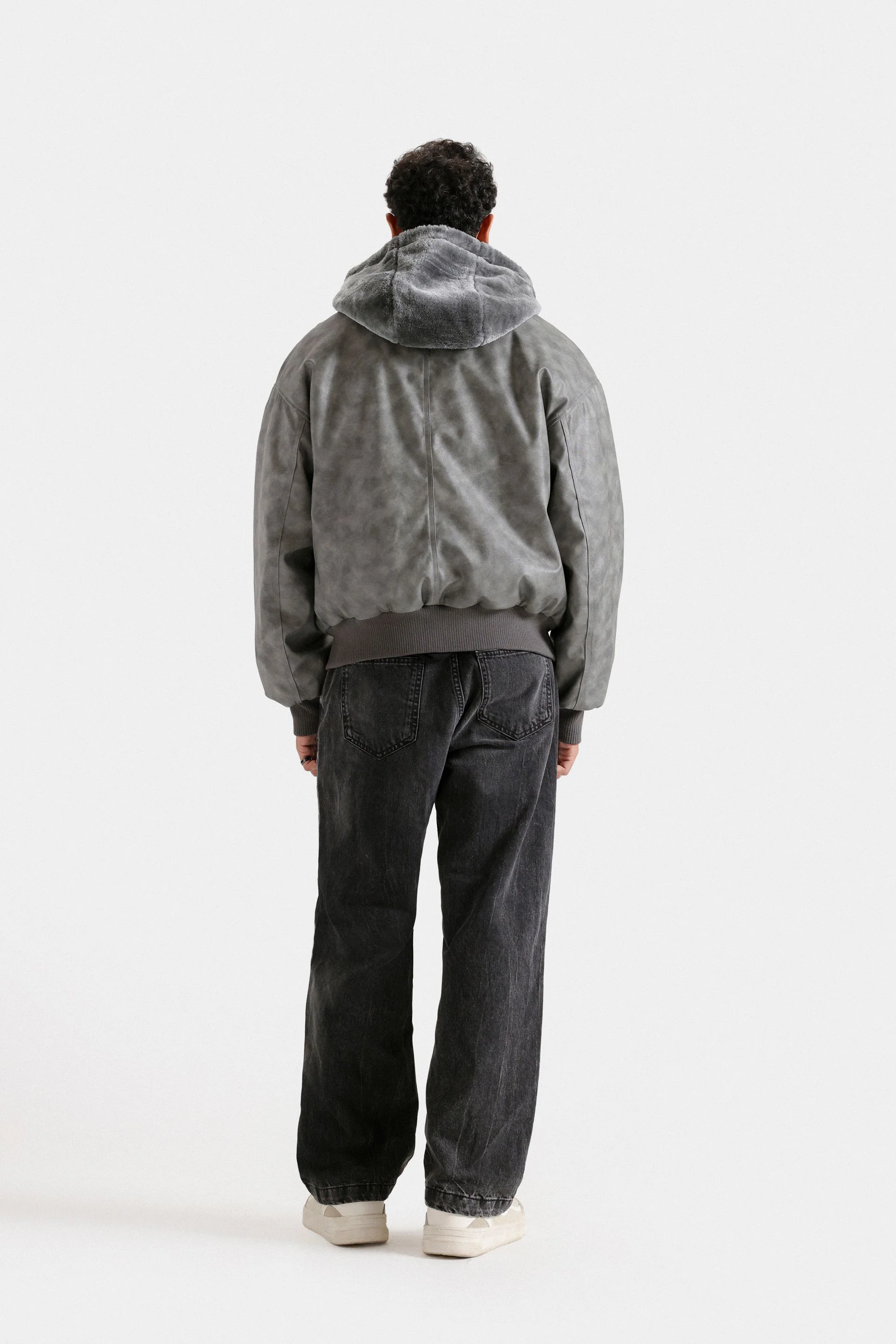 Washed-Out Faux Leather Jacket - Image 4