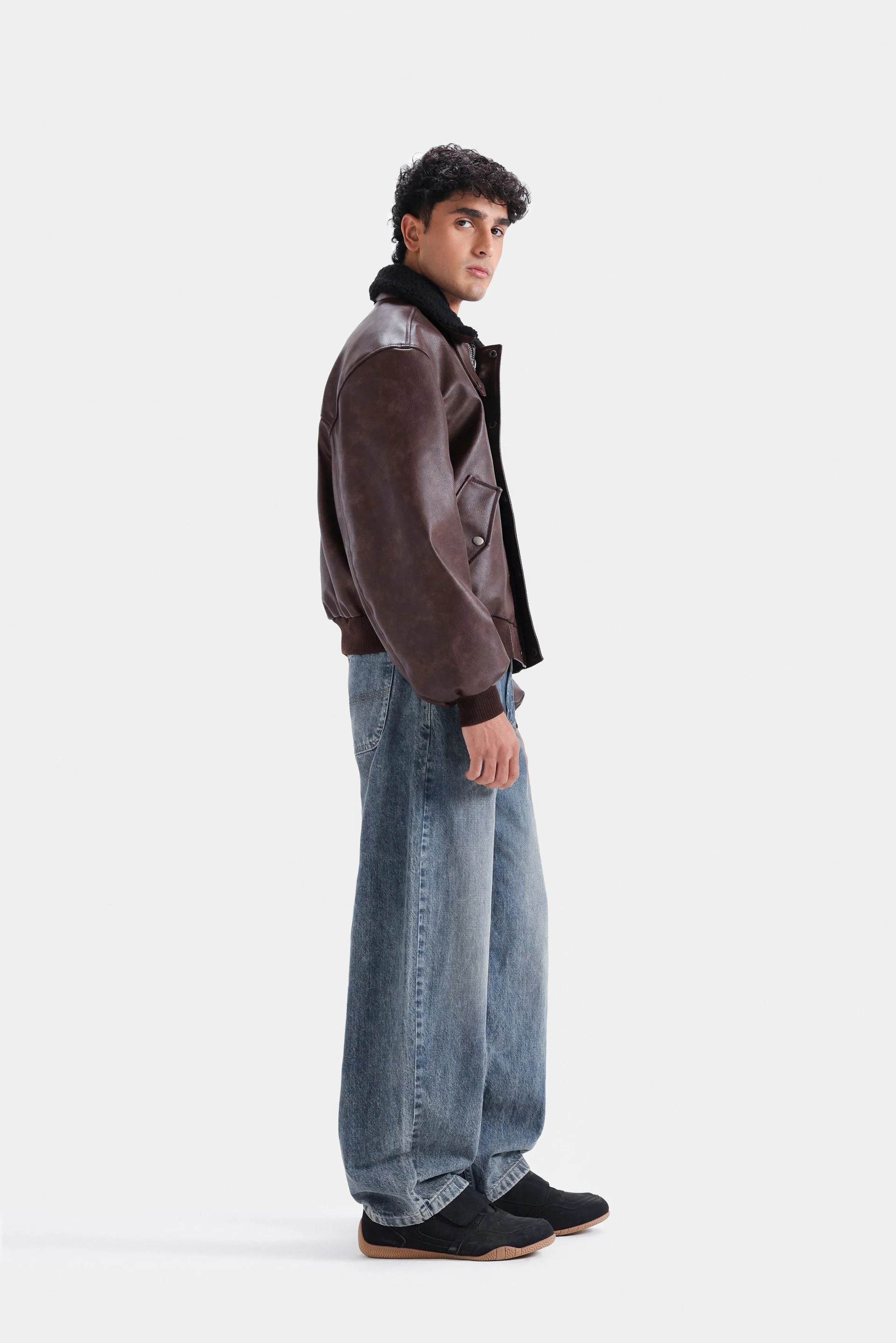 Washed-Out Faux Leather Jacket - Image 14