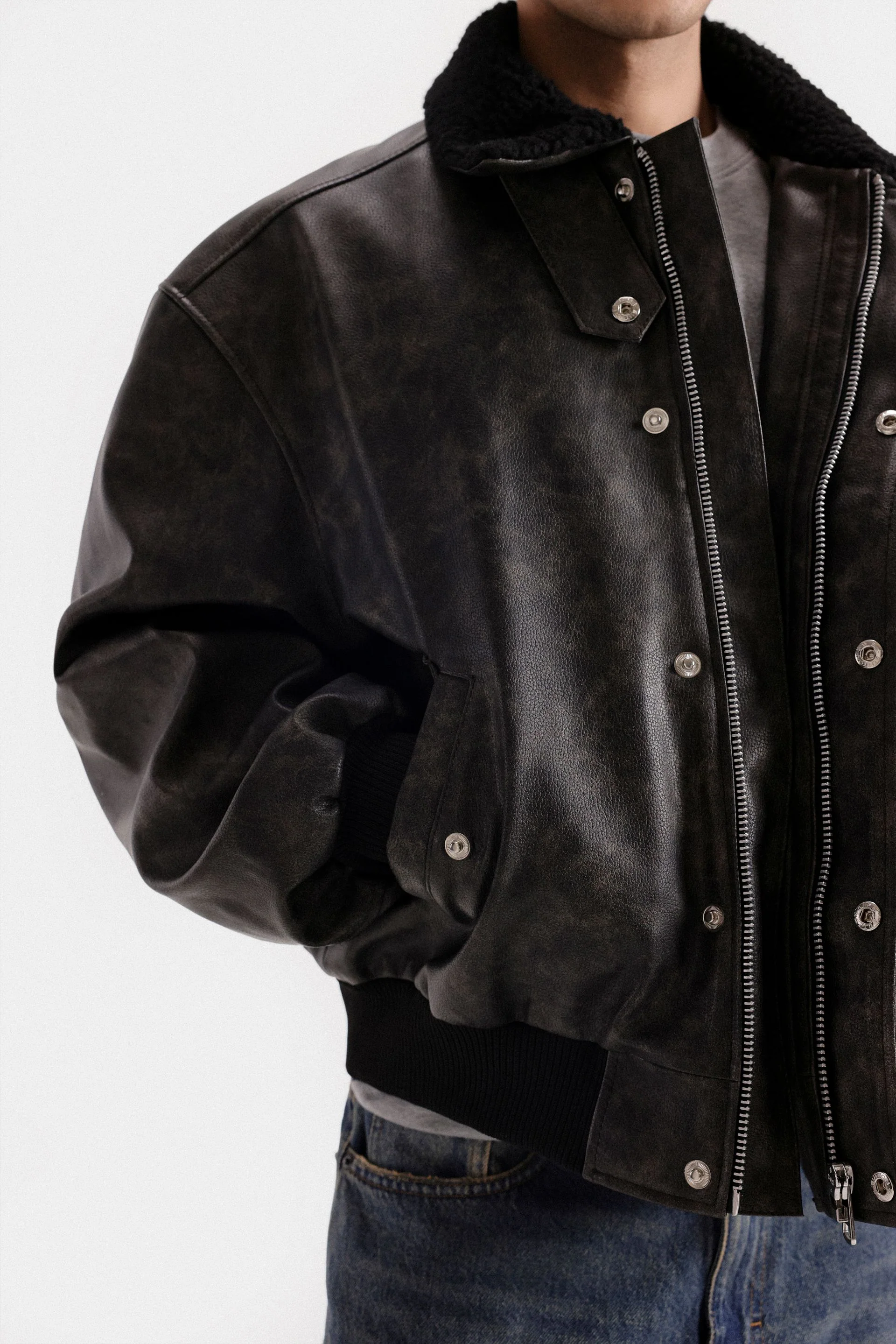 Washed-Out Faux Leather Jacket - Image 2