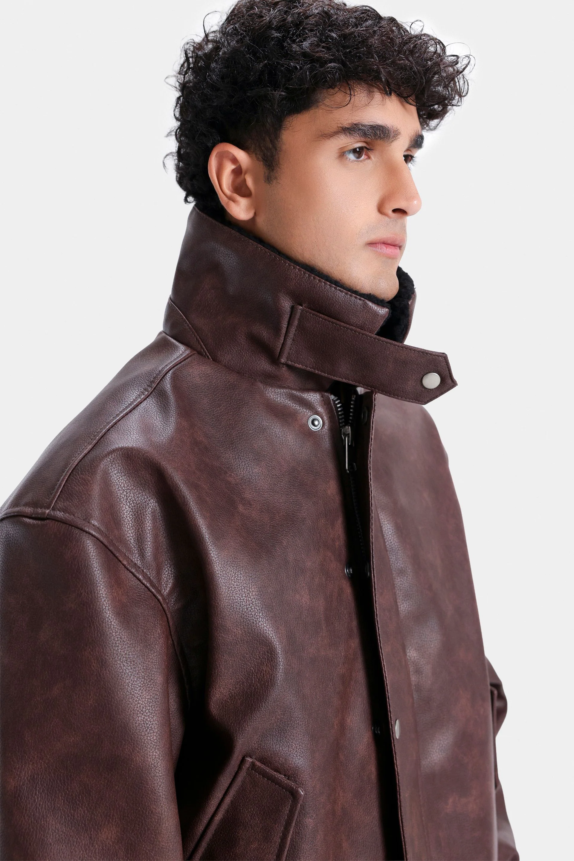 Washed-Out Faux Leather Jacket - Image 9