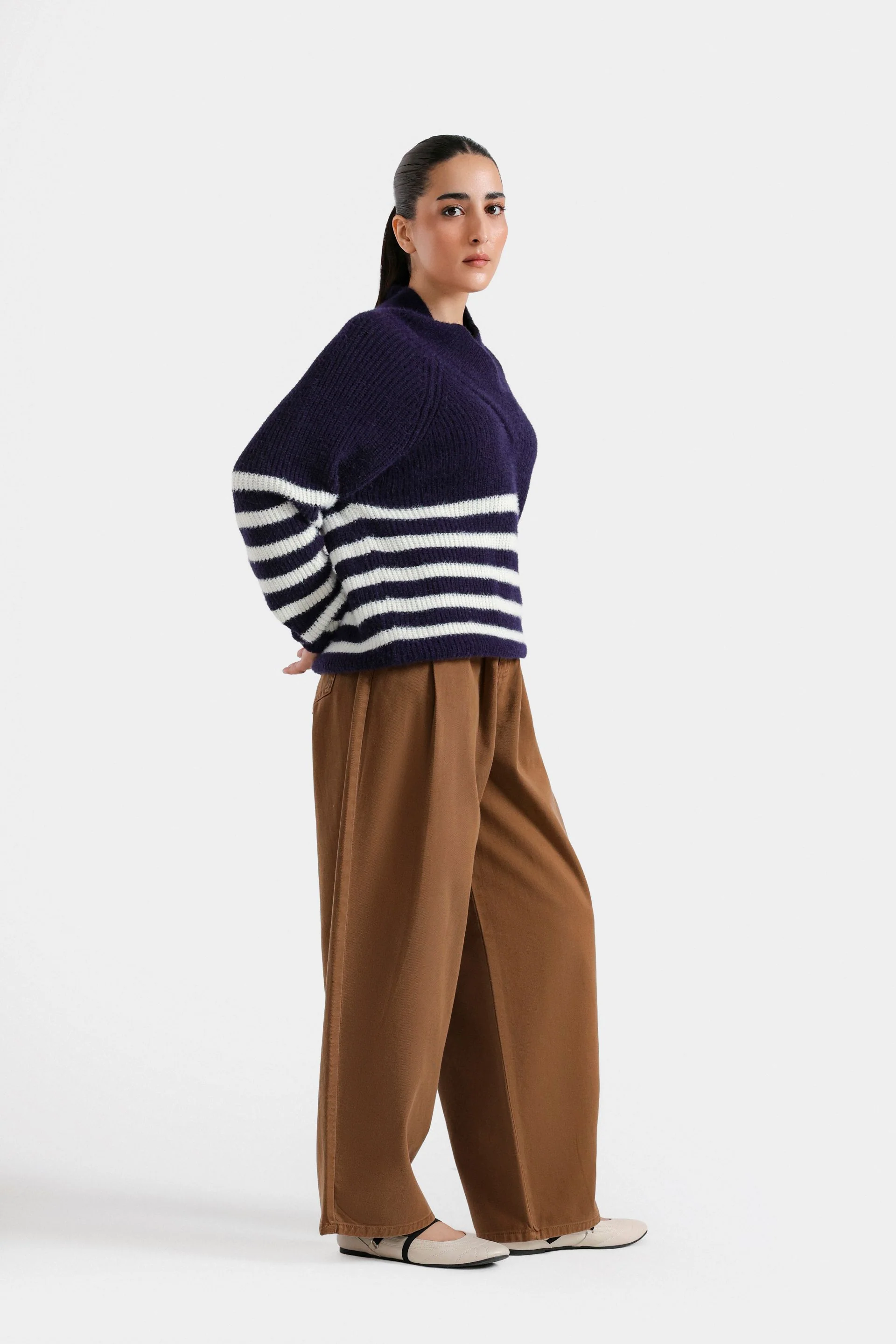 Wrap Collar Striped Sweater - Image 3