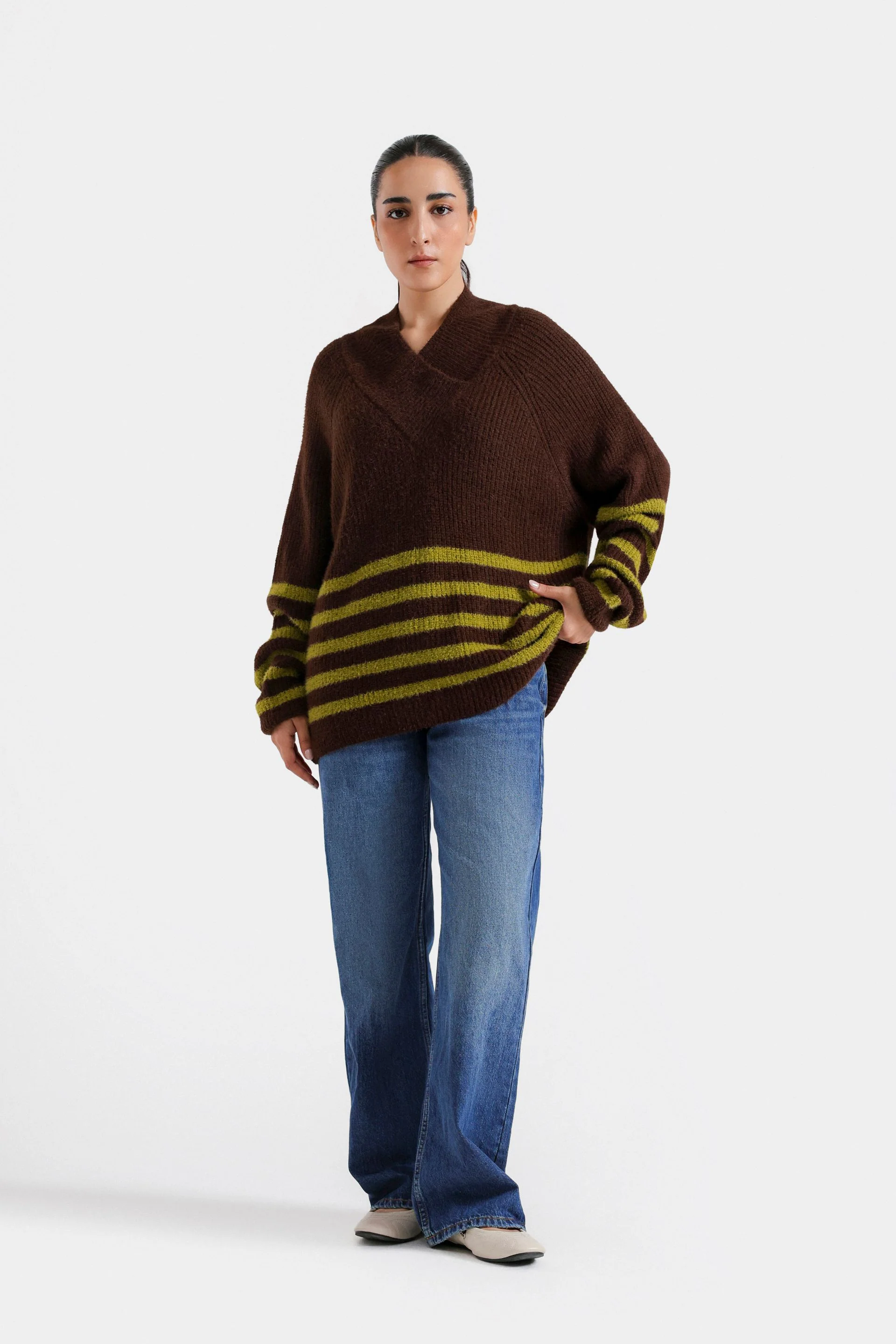 Wrap Collar Striped Sweater - Image 8