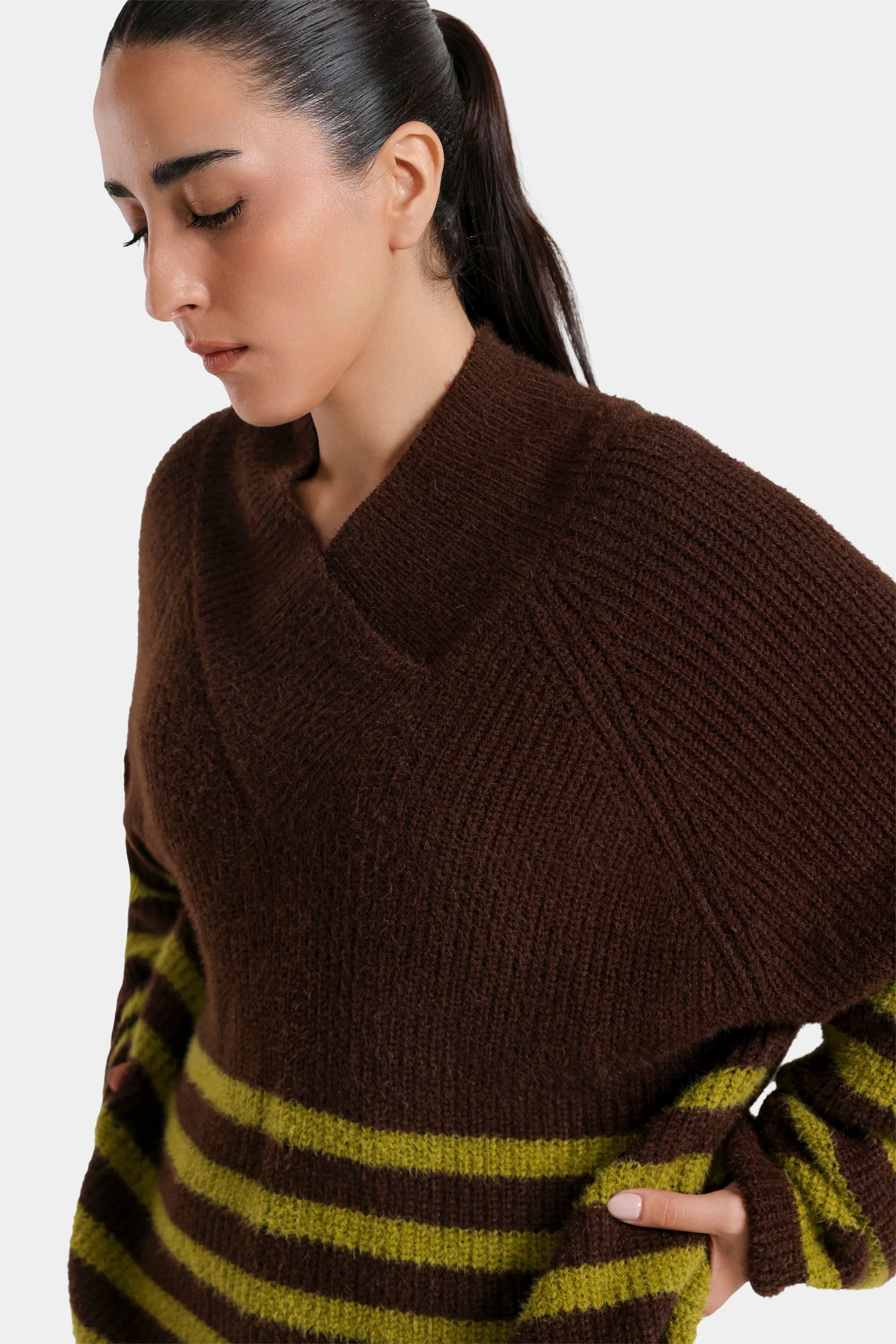 Wrap Collar Striped Sweater - Image 9